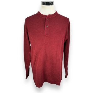 LL Bean Henley Sweatshirt‎ Men’s Large Maroon Cotton Traditional Fit Long Sleeve